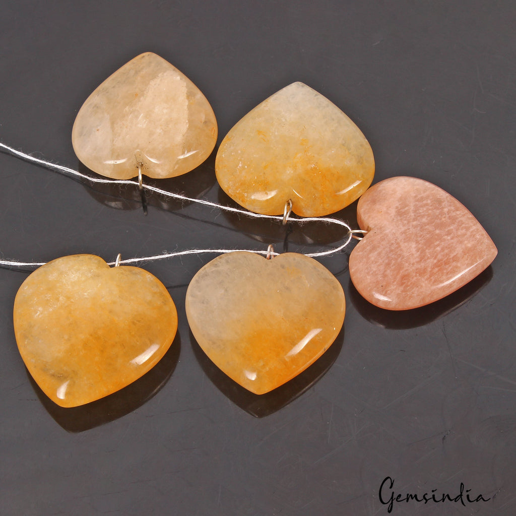 470 Ct Natural Yellow Aventurine Peach Moonstone Heart Ca Loose Gems For Jewelry