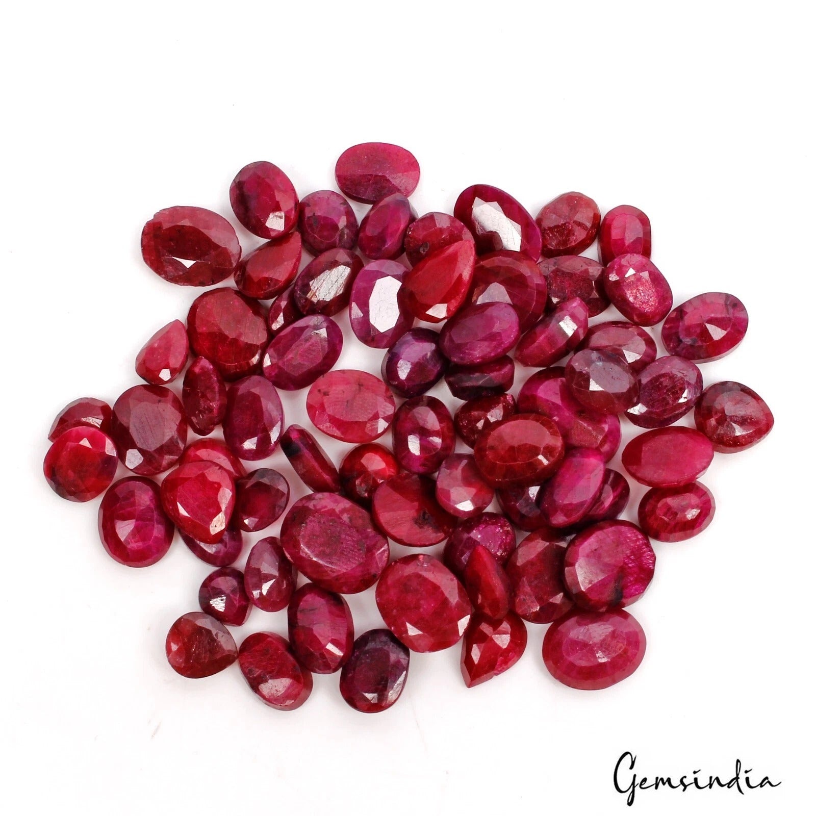 Ruby Lot, Loose Gemstone, Oval Pear Cut, Color Enhanced — 67 Pieces, 6mm to 13mm, 200.00 Ct, Madagascar