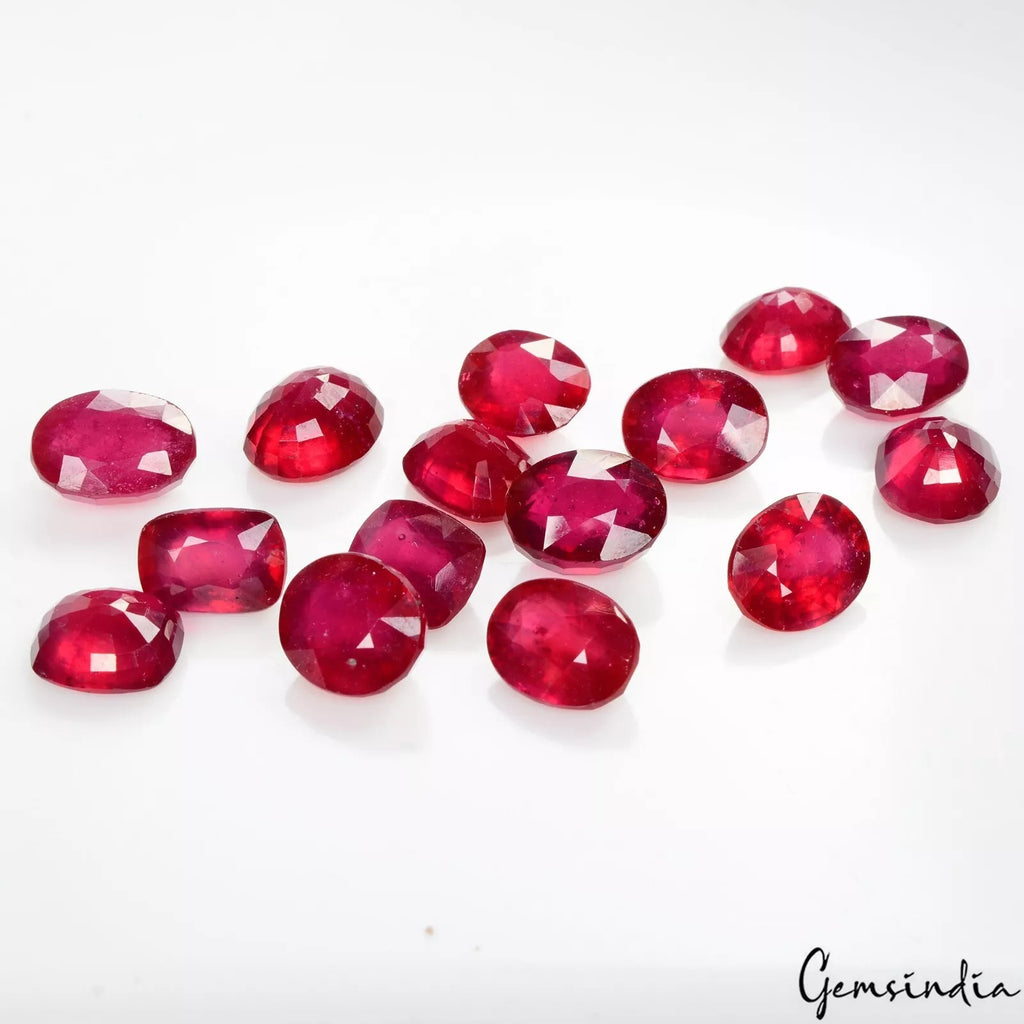 Ruby Lot, Loose Gemstone, Oval & Cushion Cut, Heated — 15 Pieces, 10mm to 12mm, 101.55 Ct, Mozambique