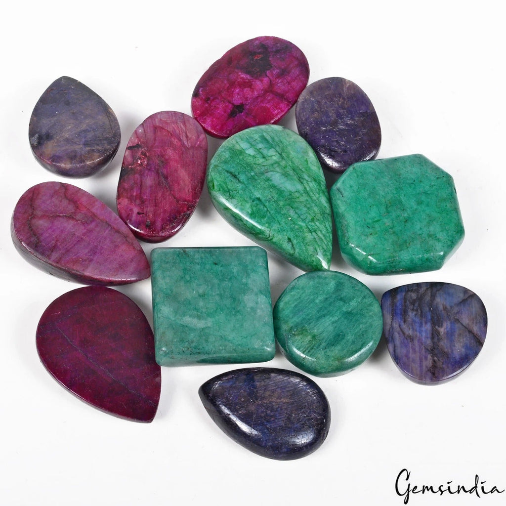 1700 Ct/12 Pcs Natural Multi Color Ruby Emerald Sapphire Mix Cab Wholesale Gems
