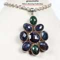 53.20 gm 925 Sterling silver Huge Size Emerald Sapphire Handmade Pendant Jewelry