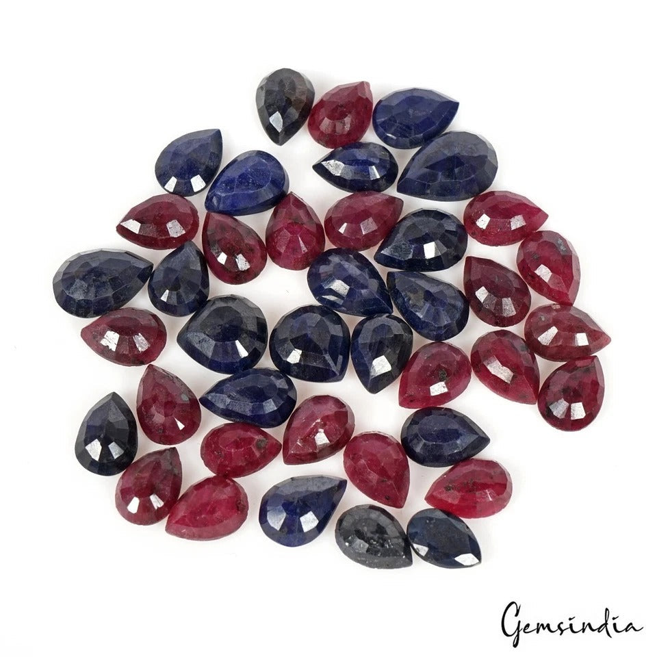 257.90 Cts/40 Pcs Natural Red Ruby Blue Sapphire Pear Cut Loose Gems For Jewelry