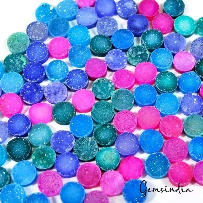 100 Pcs Natural Round Titanium Agate Druzy Multicolor Handmade Wholesale Lot