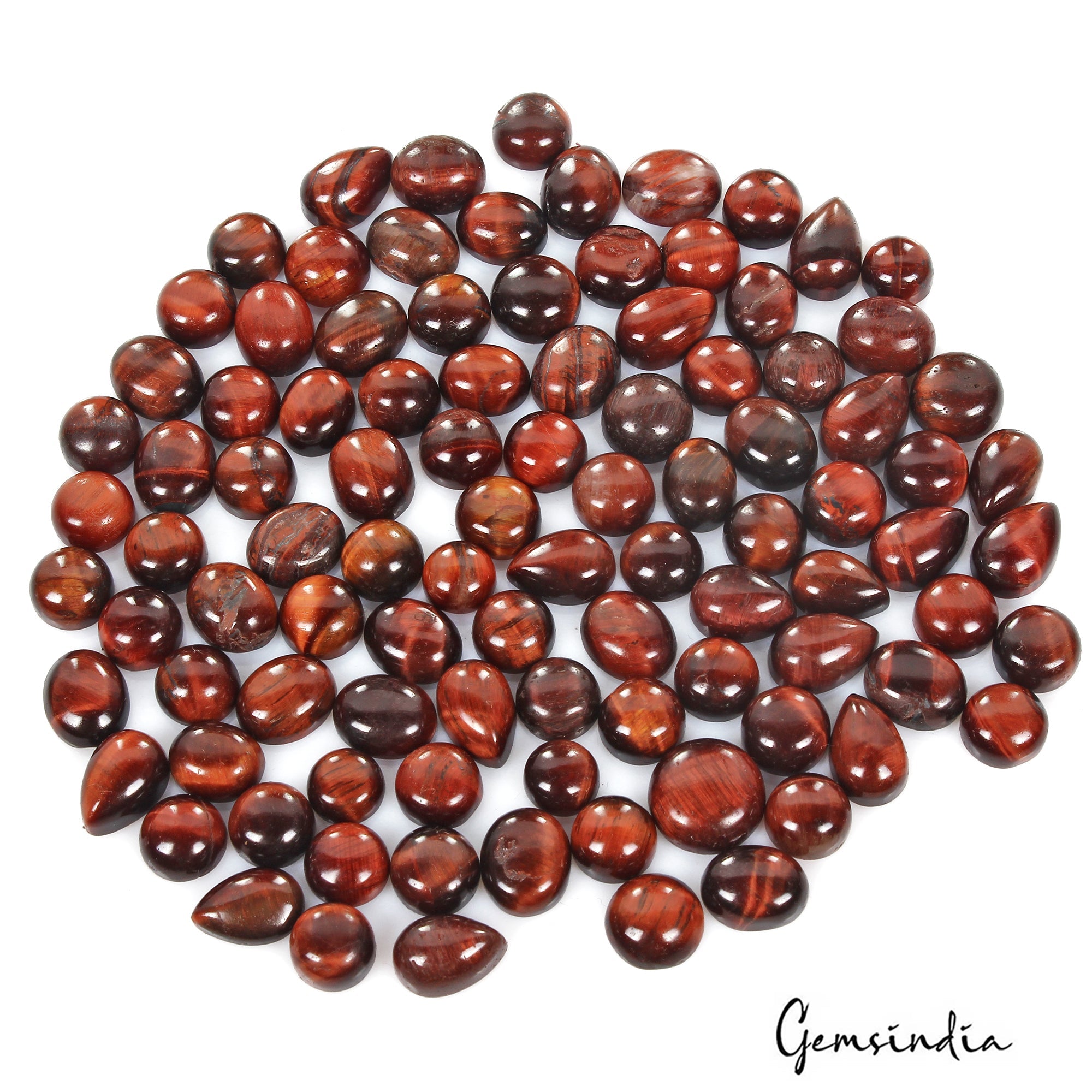 340 Ct/98 Pcs Natural Untreated Red Tiger Eye Mix Cab Loose Gems Lot for Jewelry
