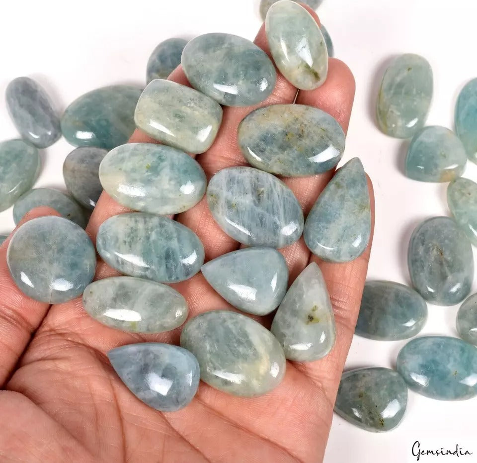 1000 Ct./34 Pcs Natural Untreated Blue Aquamarine Beryl Mix Cab Loose Gemstones