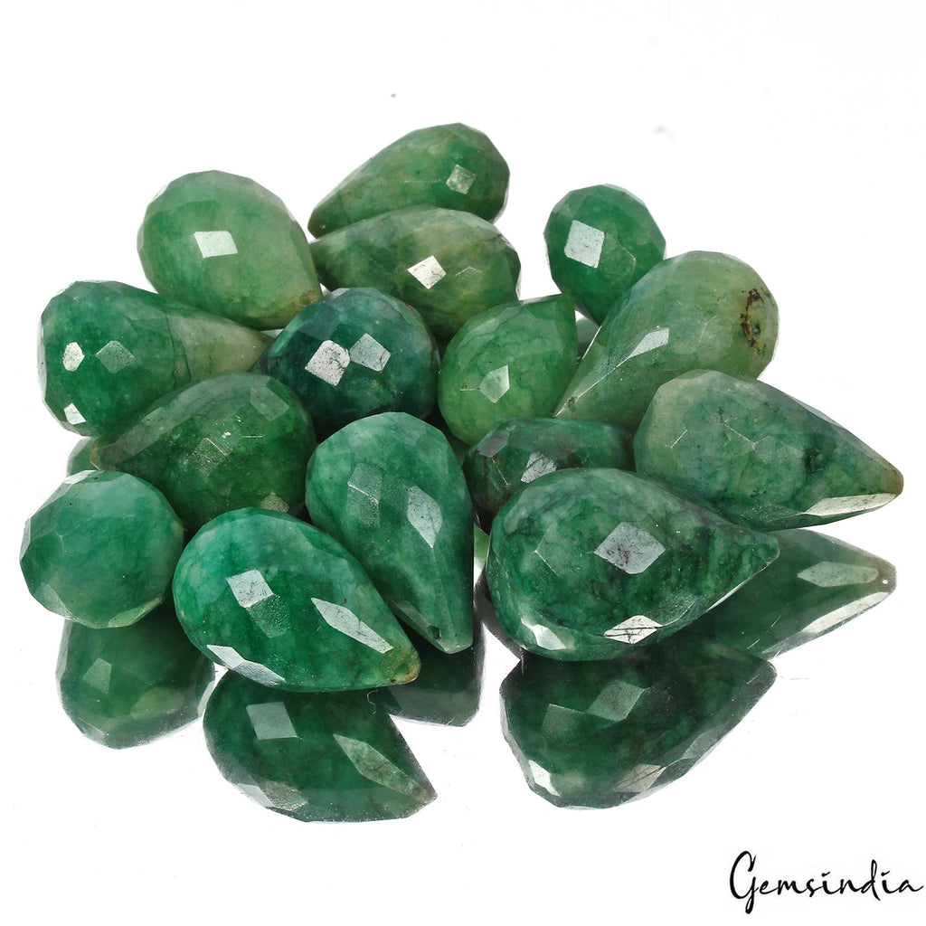 560 Cts/15 Pcs Natural Green Emerald Pear Cut Drilled Loose Briolette Loose Gems