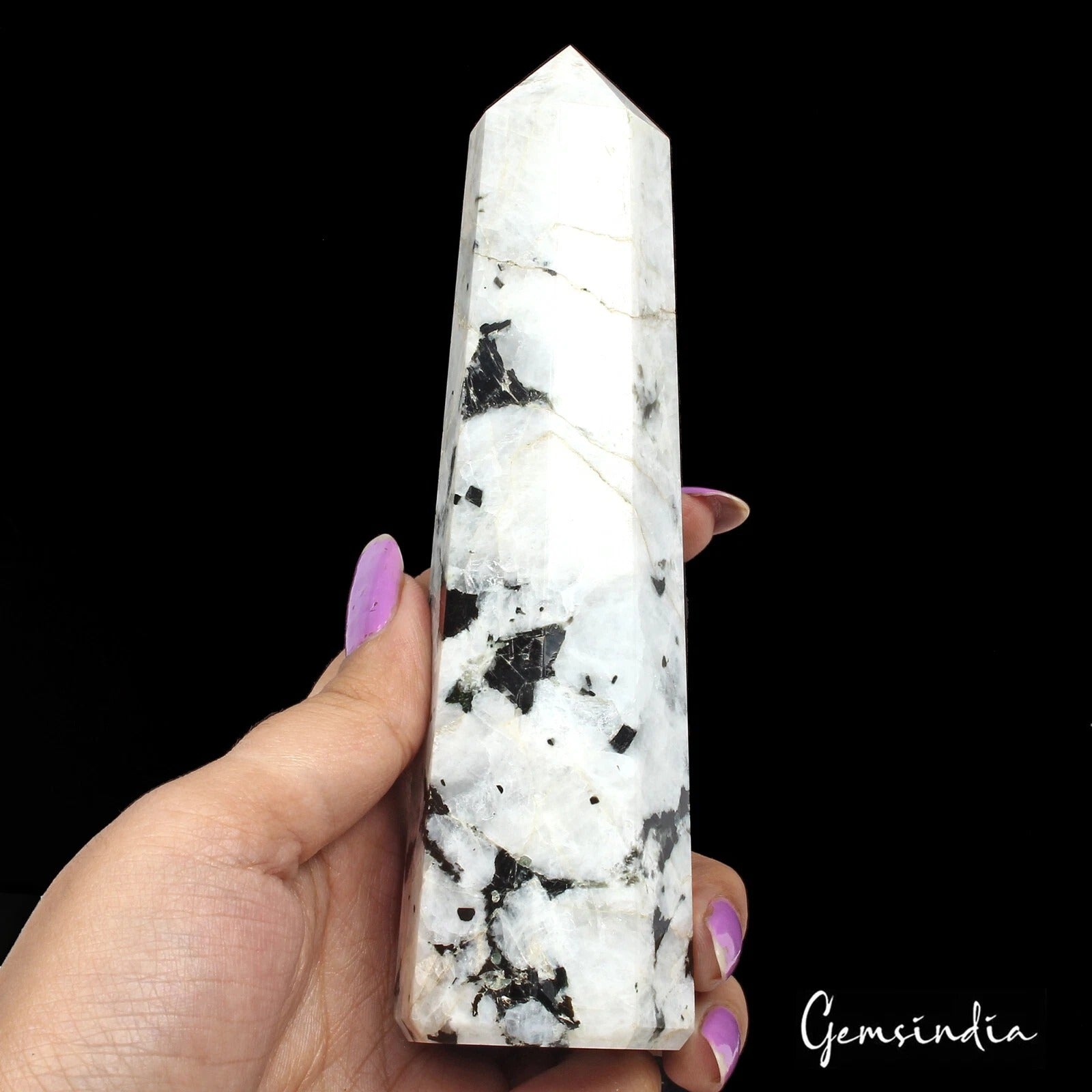 Rainbow Moonstone Carving, Untreated, White — 5.9 x 1.6 Inches, 0.374 Kg (1870 Ct)