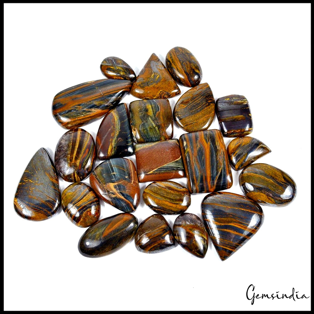 21 Pcs Natural Iron Tiger Eye 21-48mm Cabochon Loose Wholesale Gemstones Lot ~