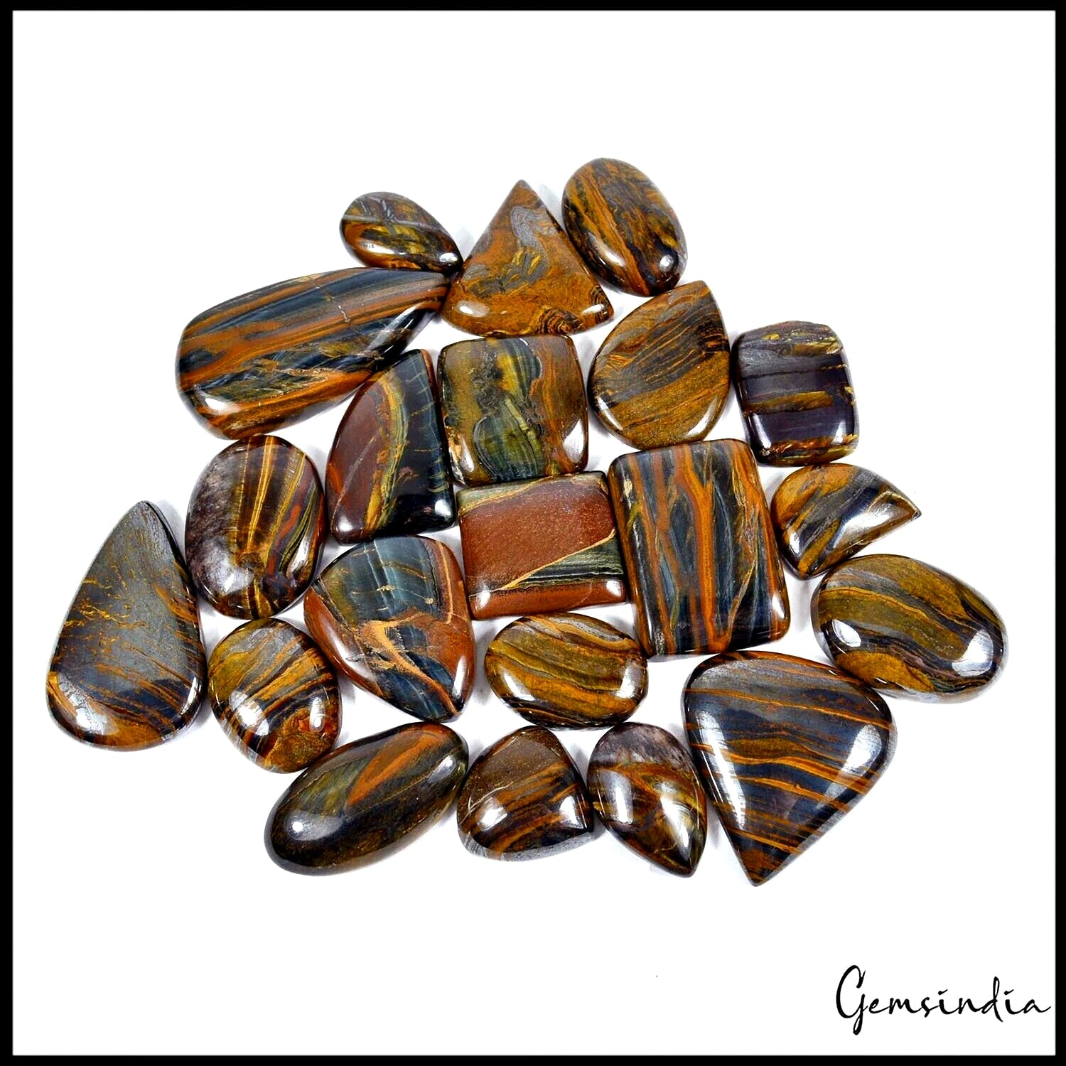 21 Pcs Natural Iron Tiger Eye 21-48mm Cabochon Loose Wholesale Gemstones Lot ~