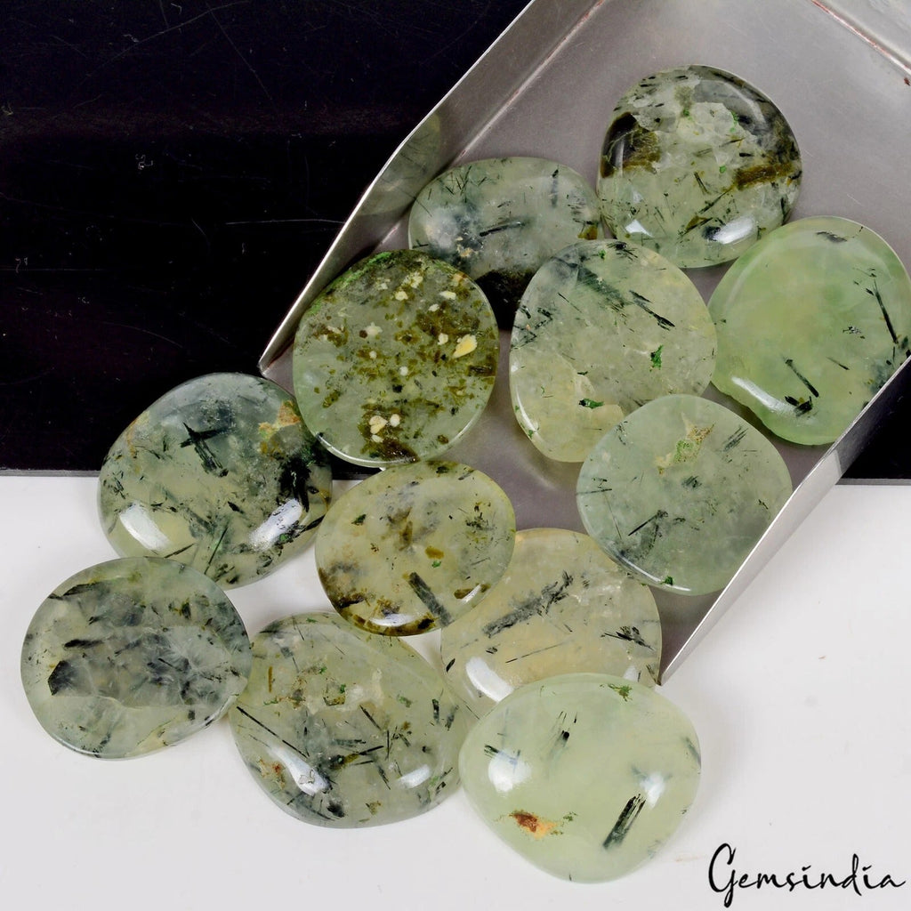 640 Ct Natural Untreated Green Prehnite Mix Cabochon Loose Gems Lot For Jewelry