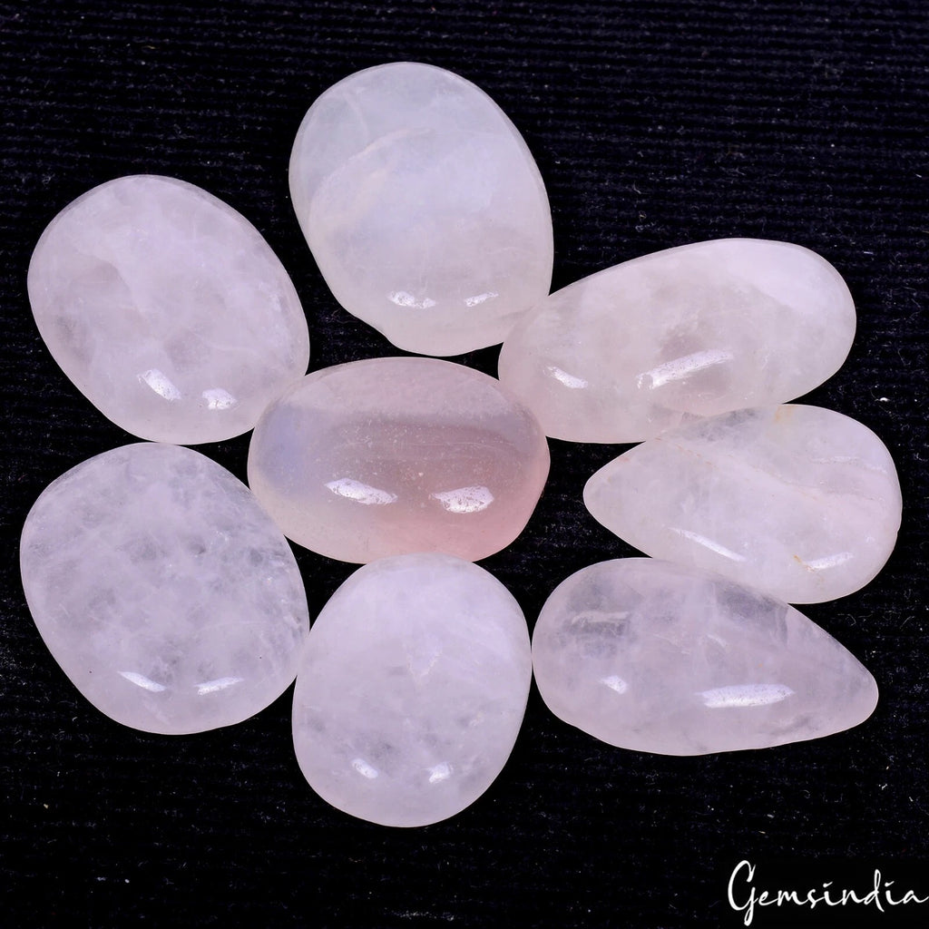 Rose Quartz Lot, Cabochon, Untreated, Pink — 8 Pieces, 29mm to 38mm, 440 Ct, Madagascar