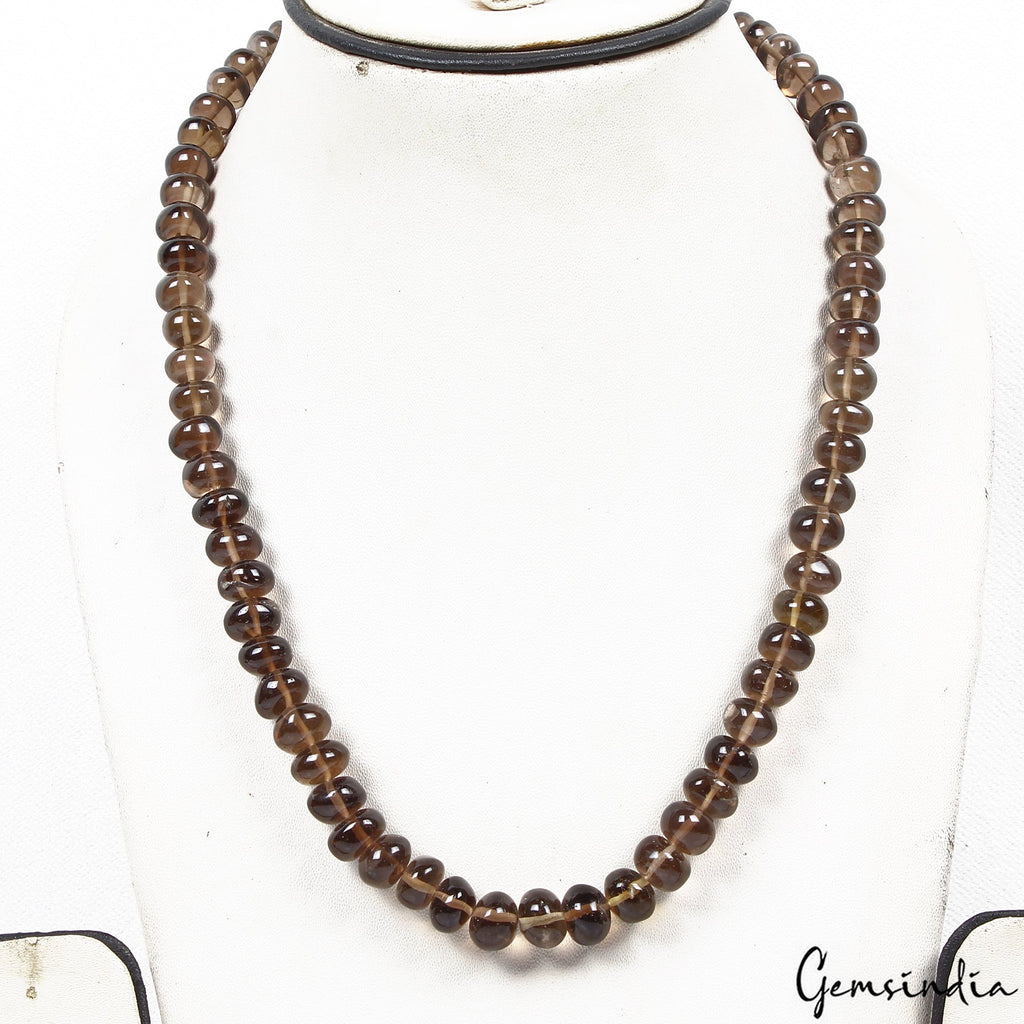 370 Cts Natural Untreated Brown Smoky Quartz Round Beaded Single Strand Necklace