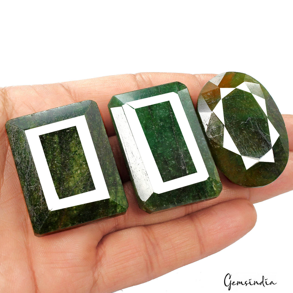 Brazilian Emerald Lot, Loose Gemstone, Color Enhanced, Green — 3 Pieces, 38mm to 42mm, 520 Ct, Brazil
