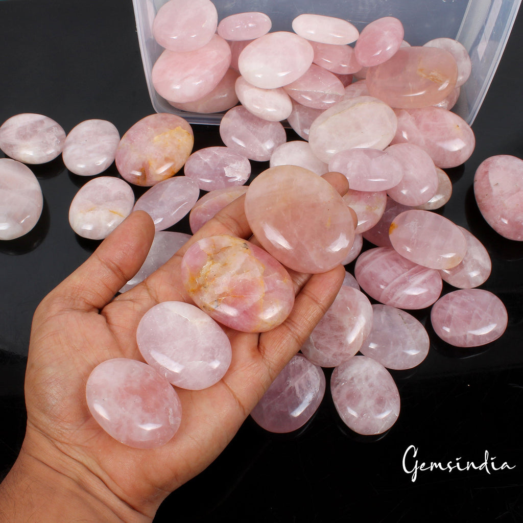 7.12 Lbs/6 Pcs Natural Pink Rose Quartz Crystal Palm Stones Polished Healing Lot