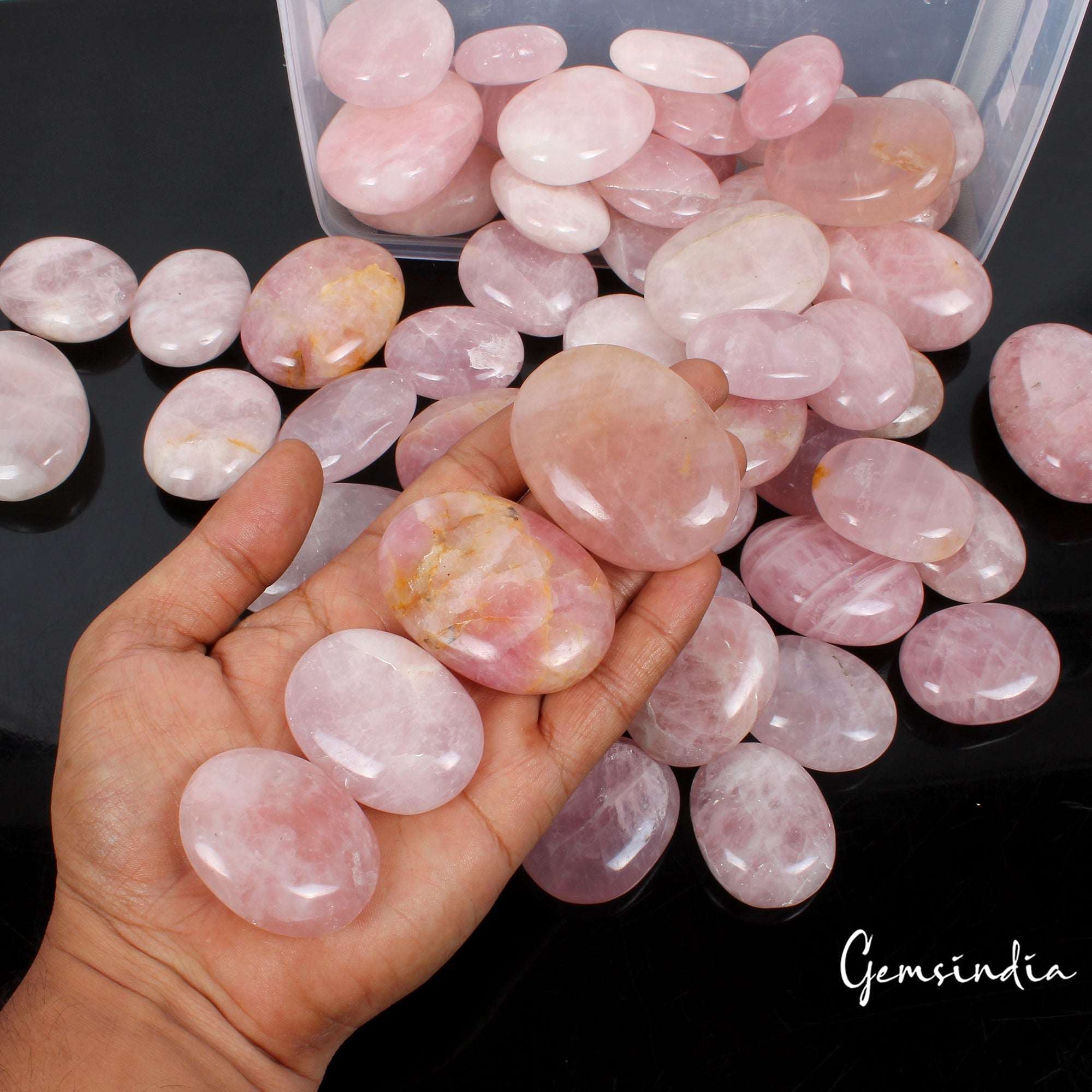 7.12 Lbs/6 Pcs Natural Pink Rose Quartz Crystal Palm Stones Polished Healing Lot