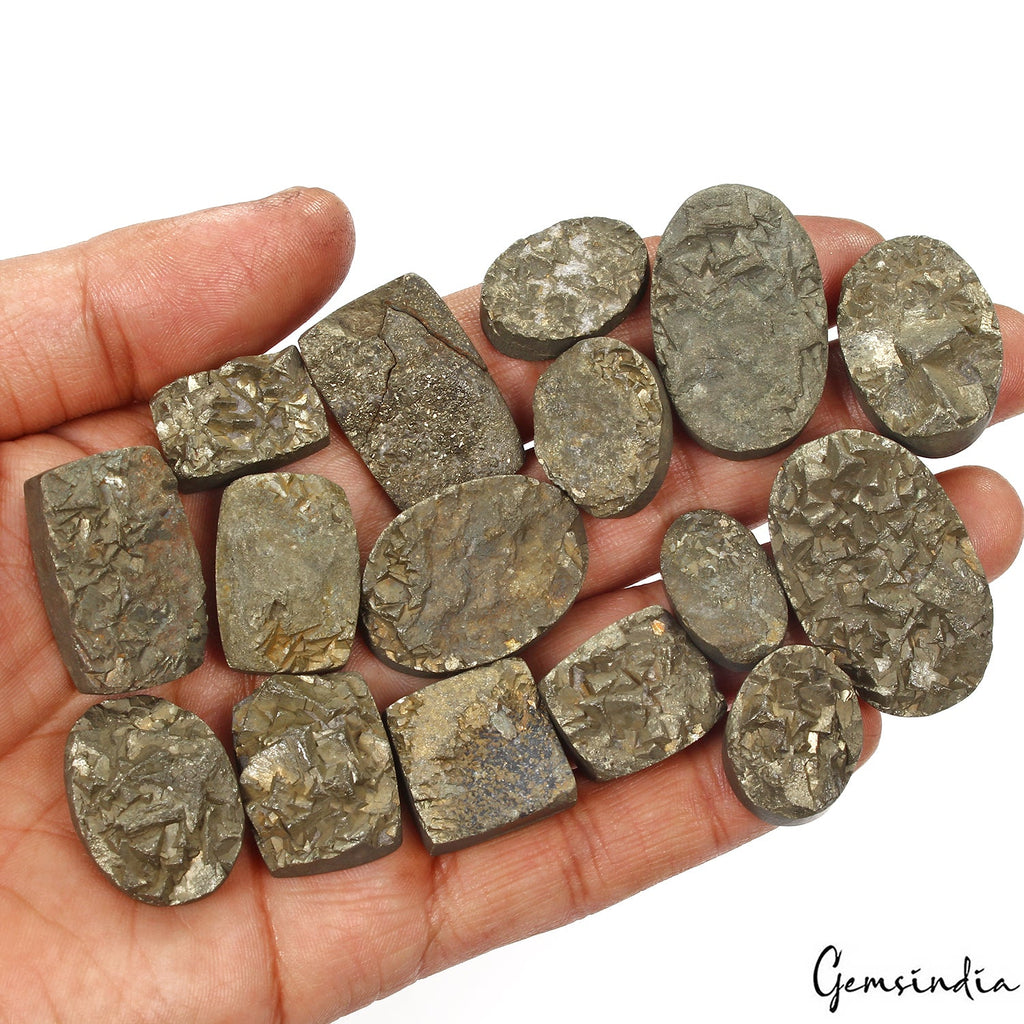 1050 Cts/16 Pcs Natural Untreated Gold Pyrite Mixed Cut Druzy Wholesale Gems Lot