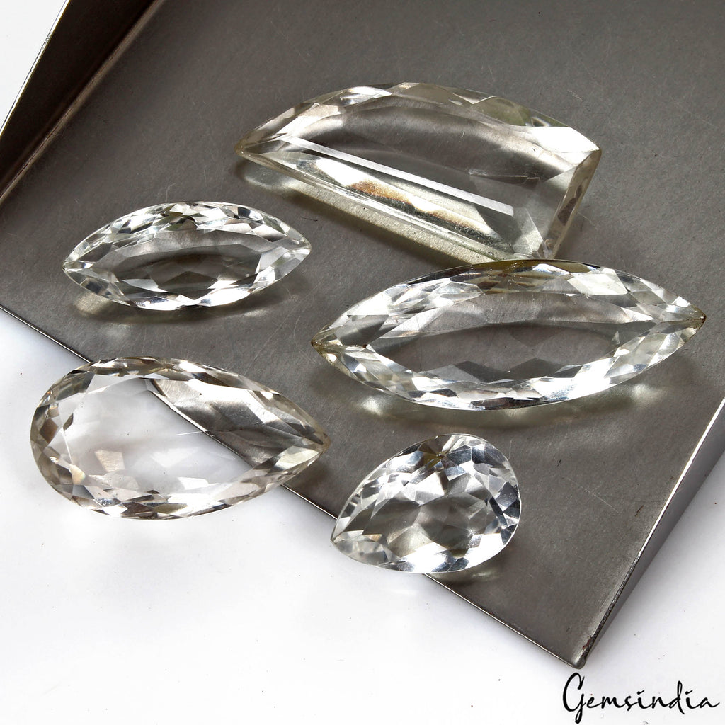 172 Ct/5 Pcs Natural Untreated White Crystal Quartz Mix Cut Loose Gems Lot
