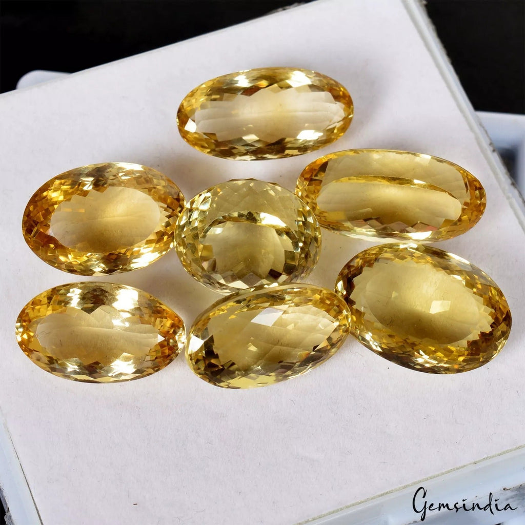 217 Cts/7 Pcs Natural Untreated Brazilian Yellow Citrine Oval Gems For Jewelry