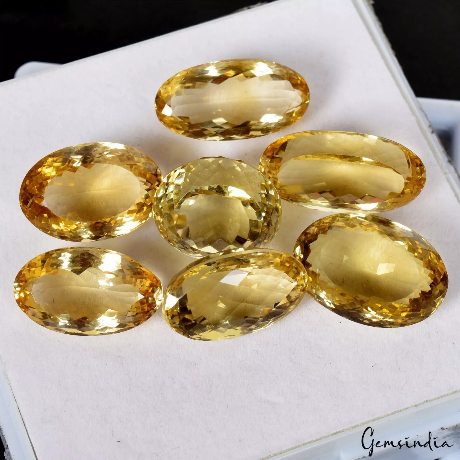 217 Cts/7 Pcs Natural Untreated Brazilian Yellow Citrine Oval Gems For Jewelry