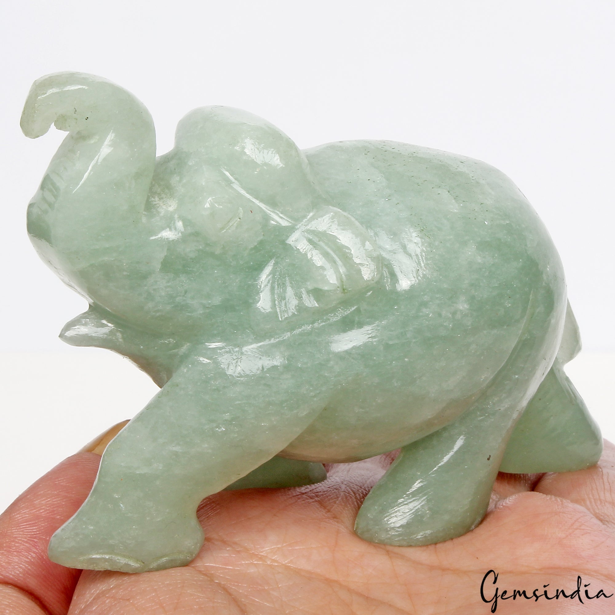 Handmade 855 Cts Natural Green Aventurine Elephant Sculpture Home Decor /Statue