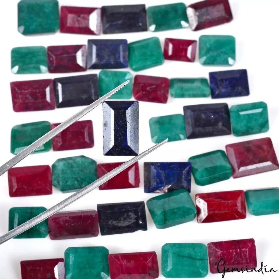 280 Ct/40 Pcs Natural Ruby Emerald Sapphire Mix Cut Loose Ring Size Gemstone Lot