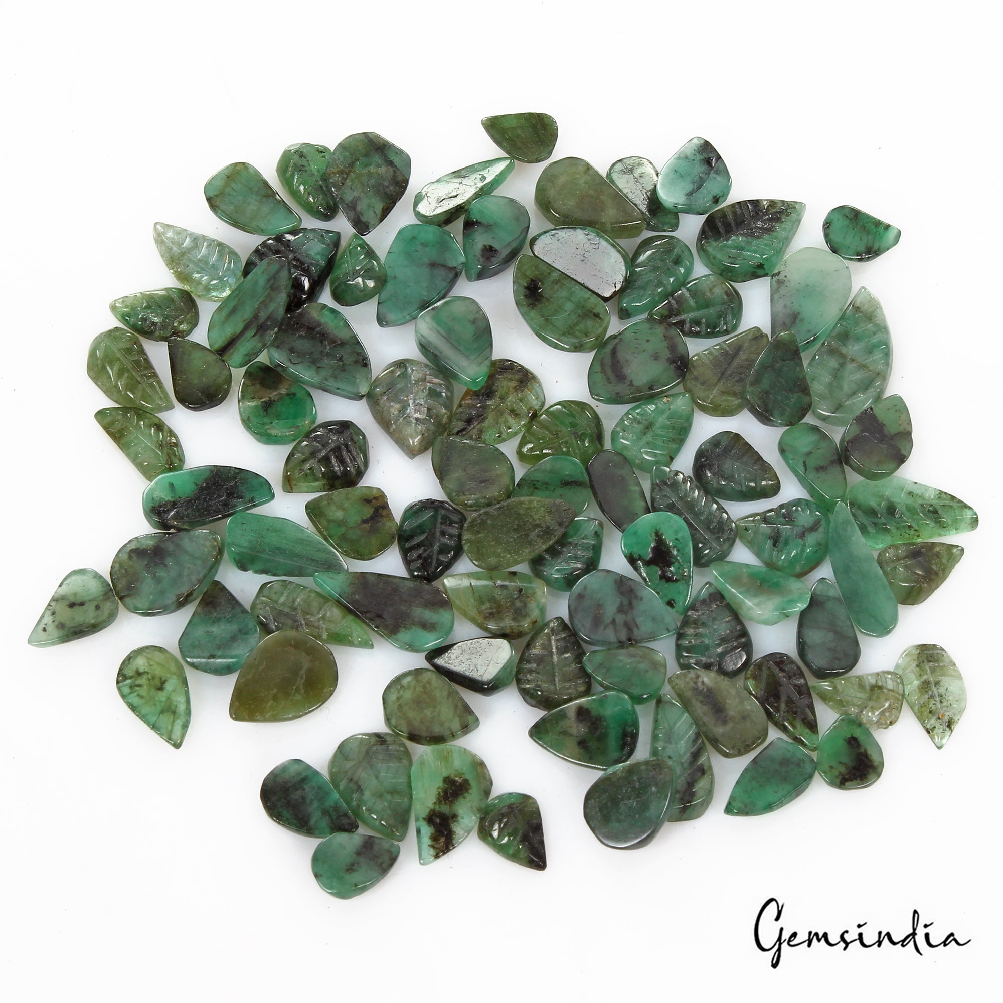 Certified 124.80 Ct/85 Pcs Natural Untreated Green Emerald Leaf Hand Carved Gems
