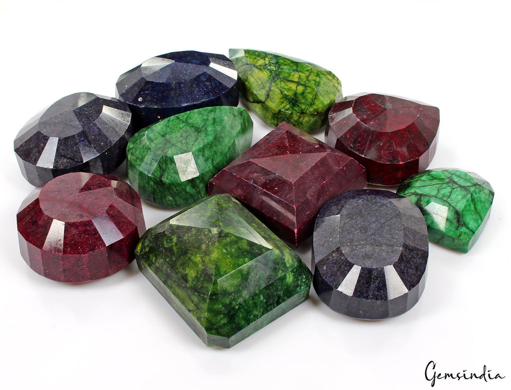 5 Kilo/10 Pcs Natural Ruby Emerald Sapphire Mix Cut Museum Size Loose Gemstones