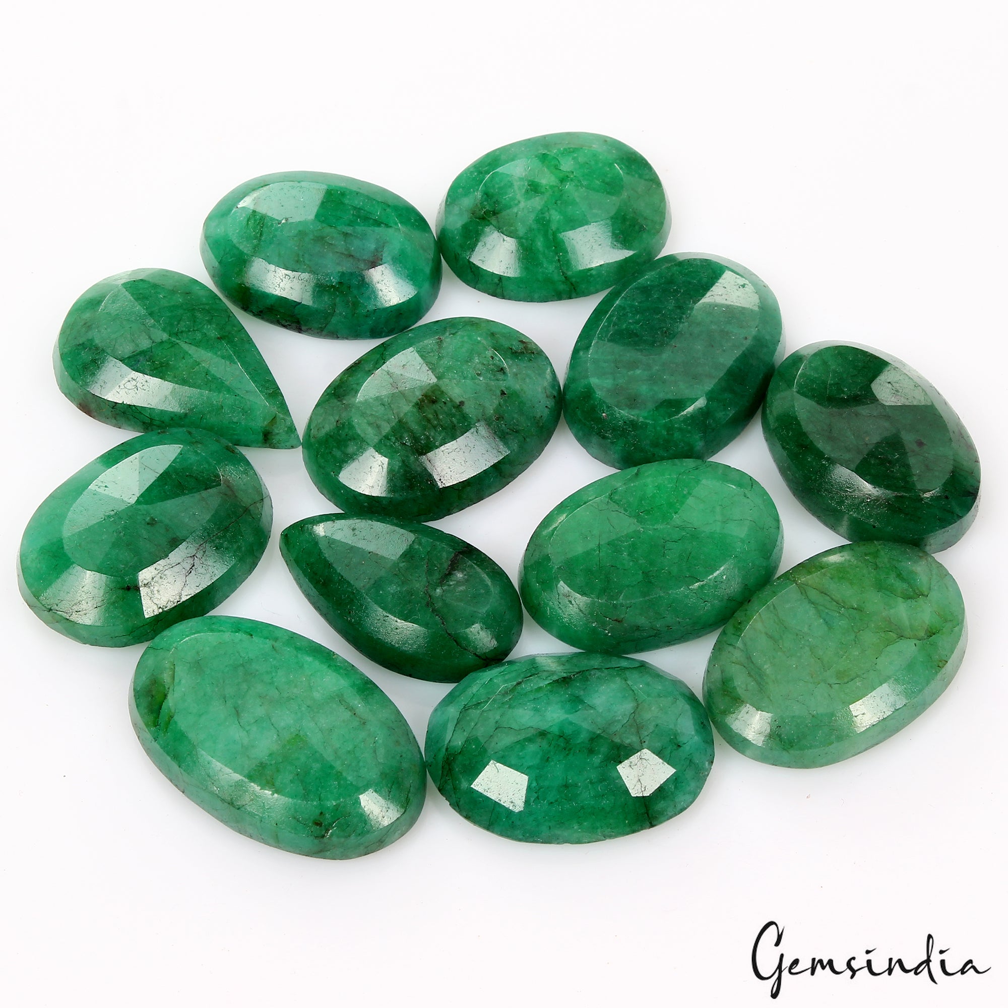 Emerald Lot, Loose Gemstone, Oval & Pear Cut, Color Enhanced — 12 Pieces, 28mm to 36mm, 600 Ct, Brazil