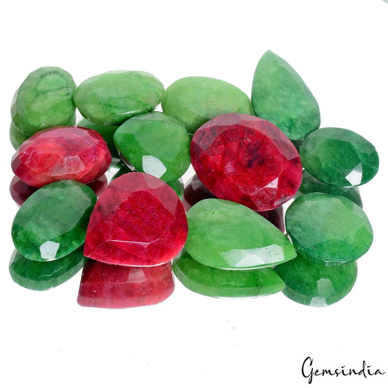 950 Cts/12 Pcs Natural Red Ruby Green Emerald Mixed Cut Loose Wholesale Gems Lot