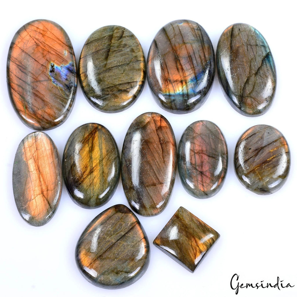 Labradorite Lot, Cabochon, Untreated — 11 Pieces, 18mm to 45mm, 490 Ct
