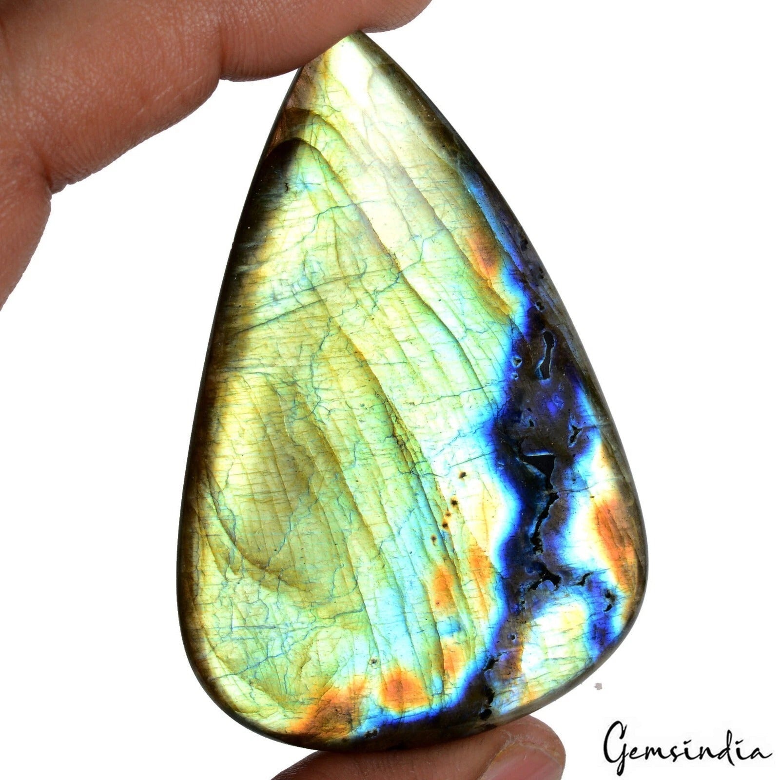 Certified 198.40 Cts Natural Untreated Blue Green Shine Labradorite Pear Cab Gem