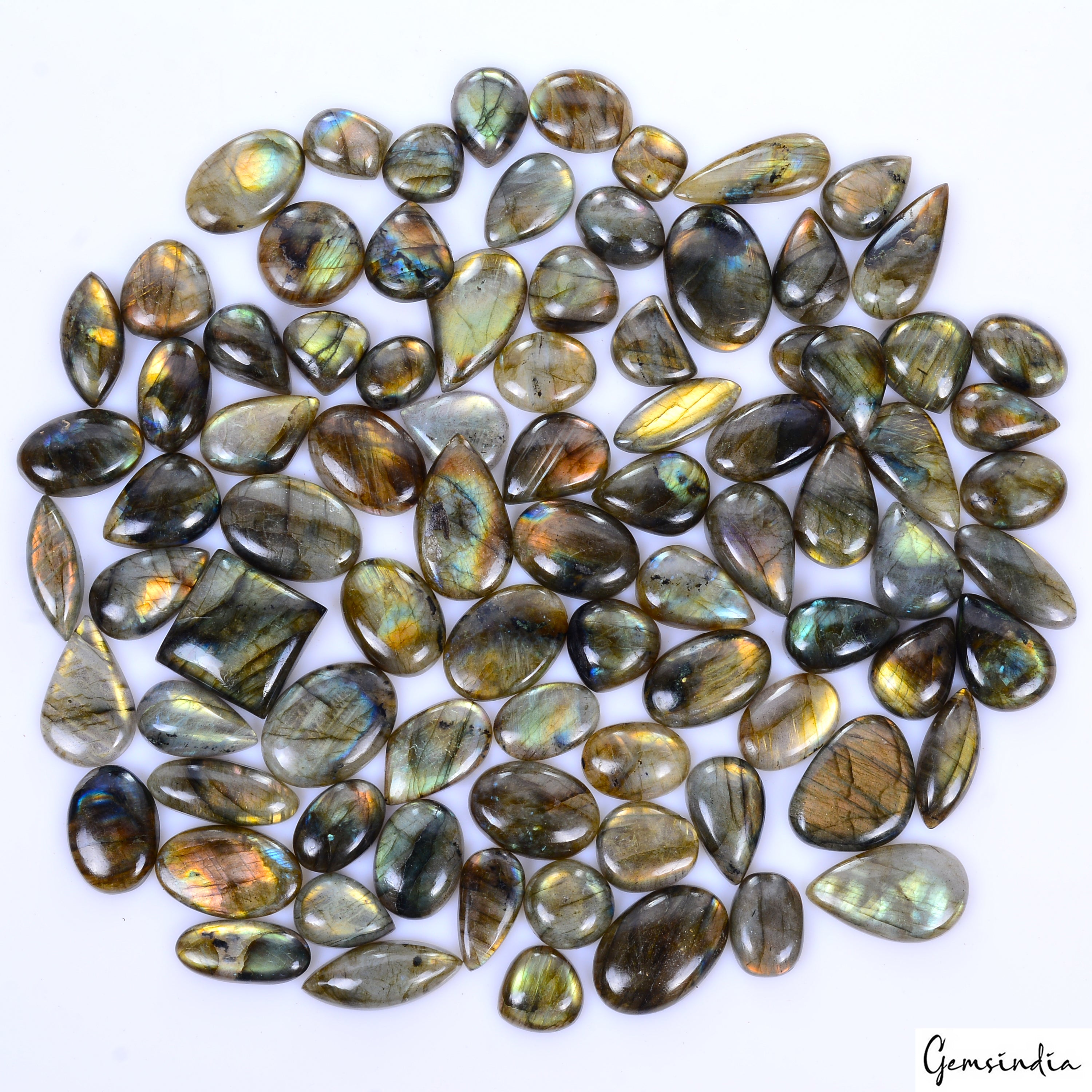 1500 Cts/85 Pcs Natural Untreated Multi Shine Labradorite Mix Cab Loose Gems Lot