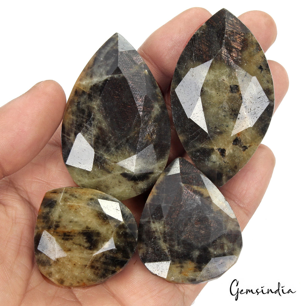 1330 Cts/4 Pcs Natural Untreated Black Sapphire Mix Faceted Loose Wholesale Gems