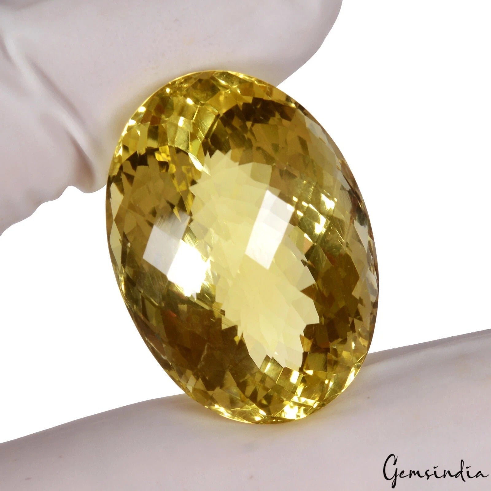 Share Certified 66.60Ct Natural Untreated Yellow Citrine Oval Checker Cut Gem F