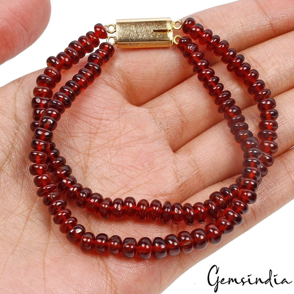 110Ct Natural Untreated Hessonite Garnet Round Cab Beaded Handmade Bracelet 7.5"
