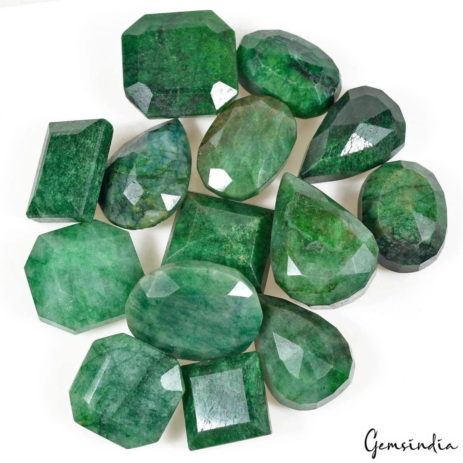 14 Pcs Natural Green Emerald Mix Cut Loose 18-31mm Gemstones Wholesale~ 715 Cts