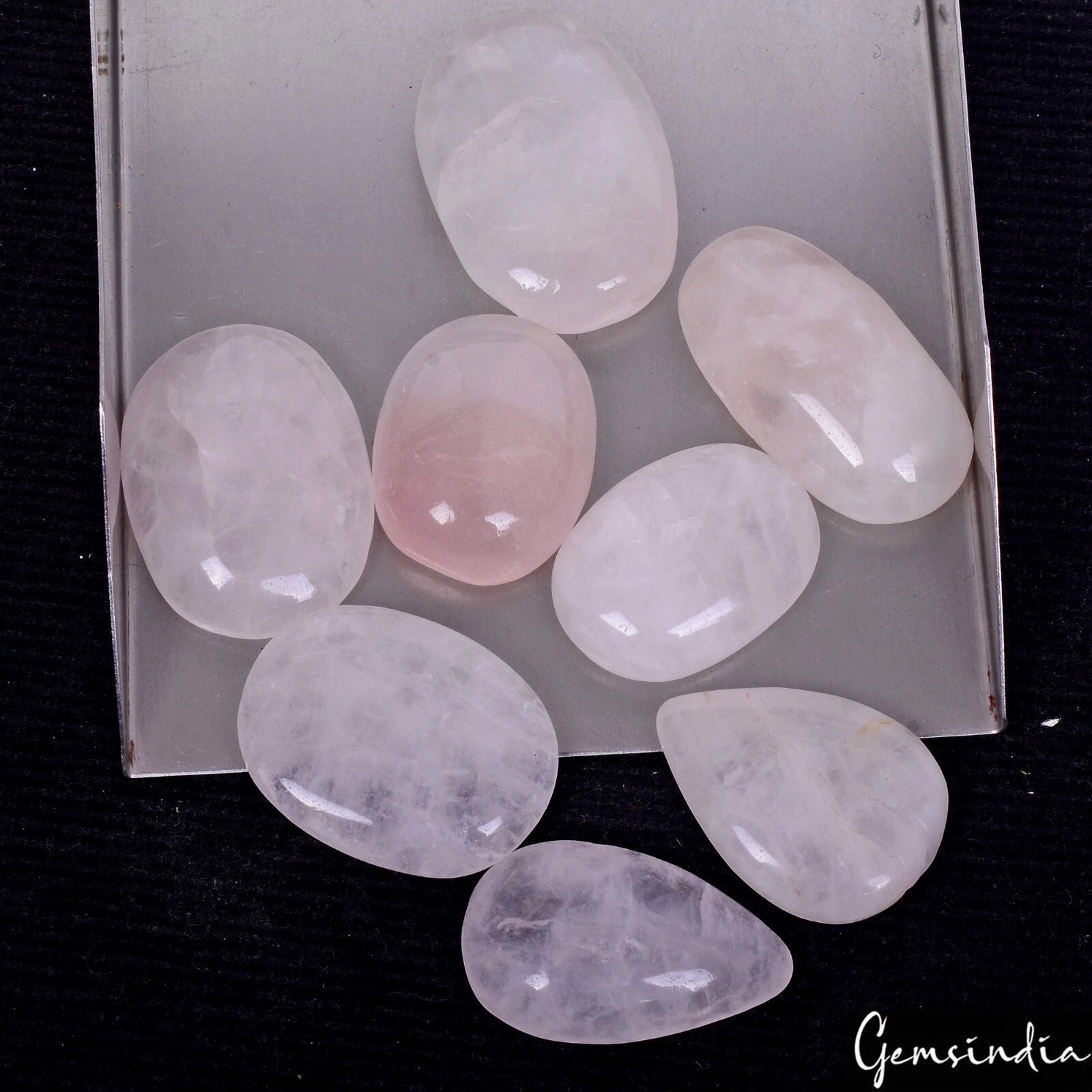 440 Cts/8 Pcs Natural Untreated Pink Rose Quartz Mixed Cab Loose Gemstones Lot