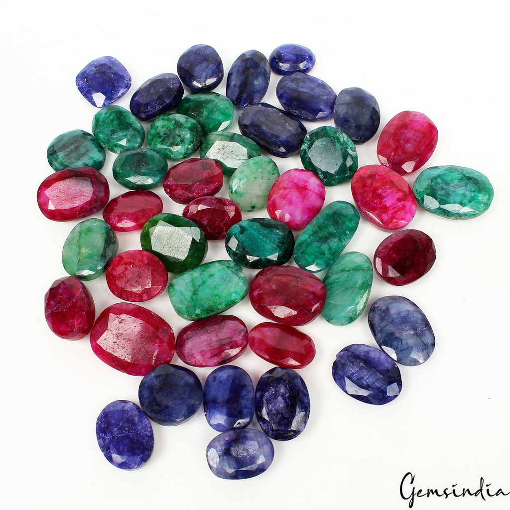 450 Ct Natural Blue Pink Beryl Emerald Mix Faceted Loose Wholesale Gems Lot 44Pc