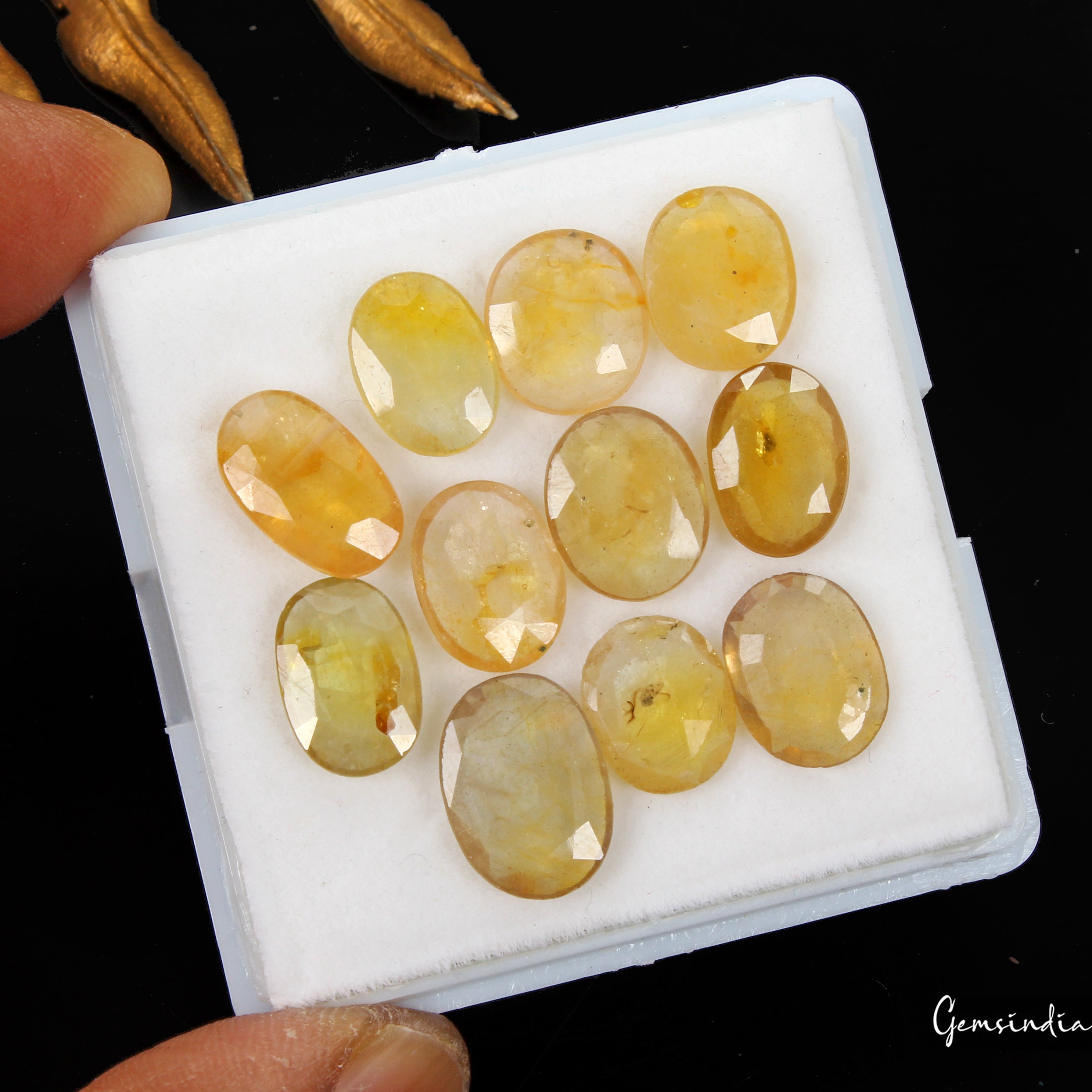 11 Pcs Natural Yellow Sapphire Oval Cut Untreated 10mm-13mm Gemstones, Sri Lanka