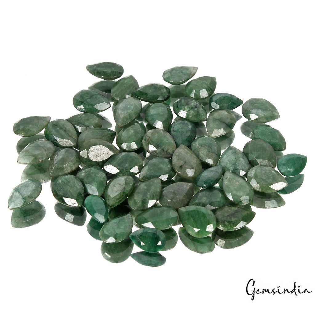 175.90 Ct/46 Pcs Natural Green Brazilian Emerald Pear Faceted Cut Loose Gems Lot
