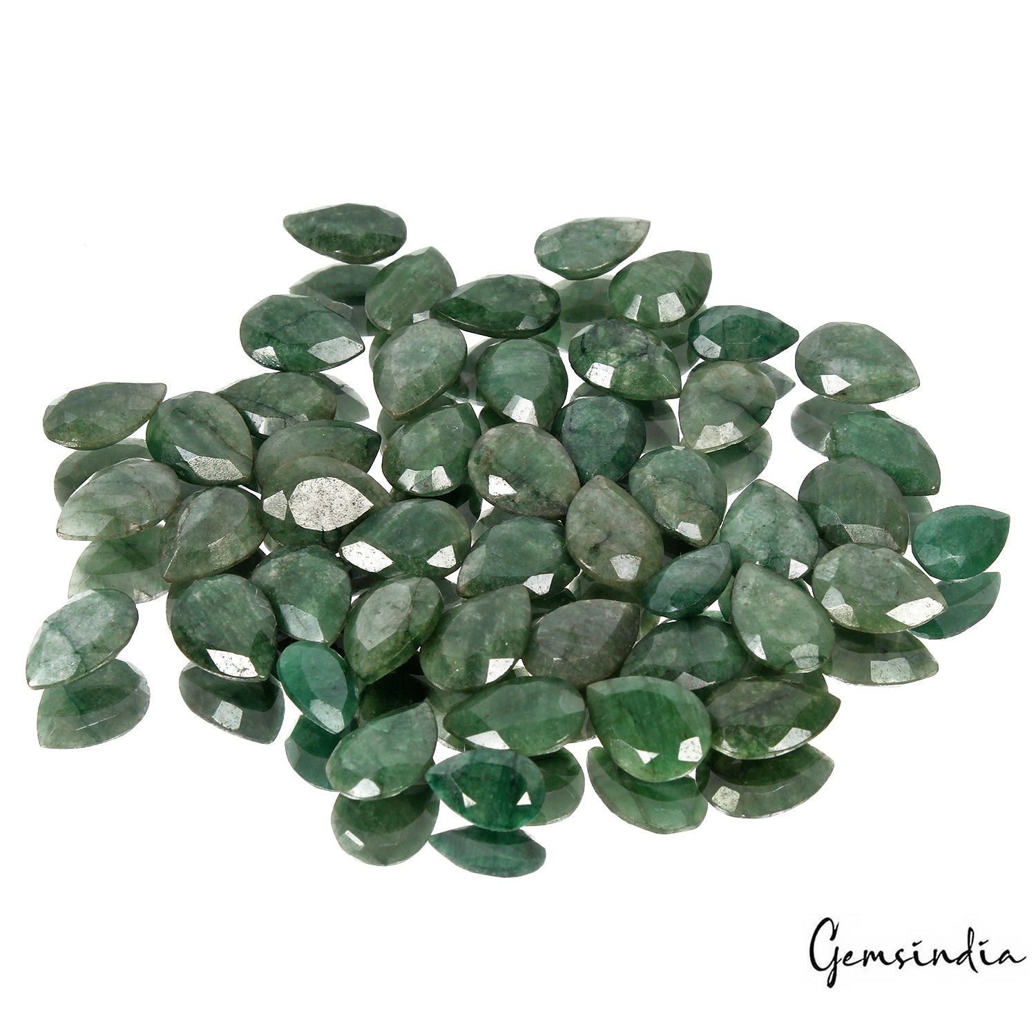 175.90 Ct/46 Pcs Natural Green Brazilian Emerald Pear Faceted Cut Loose Gems Lot
