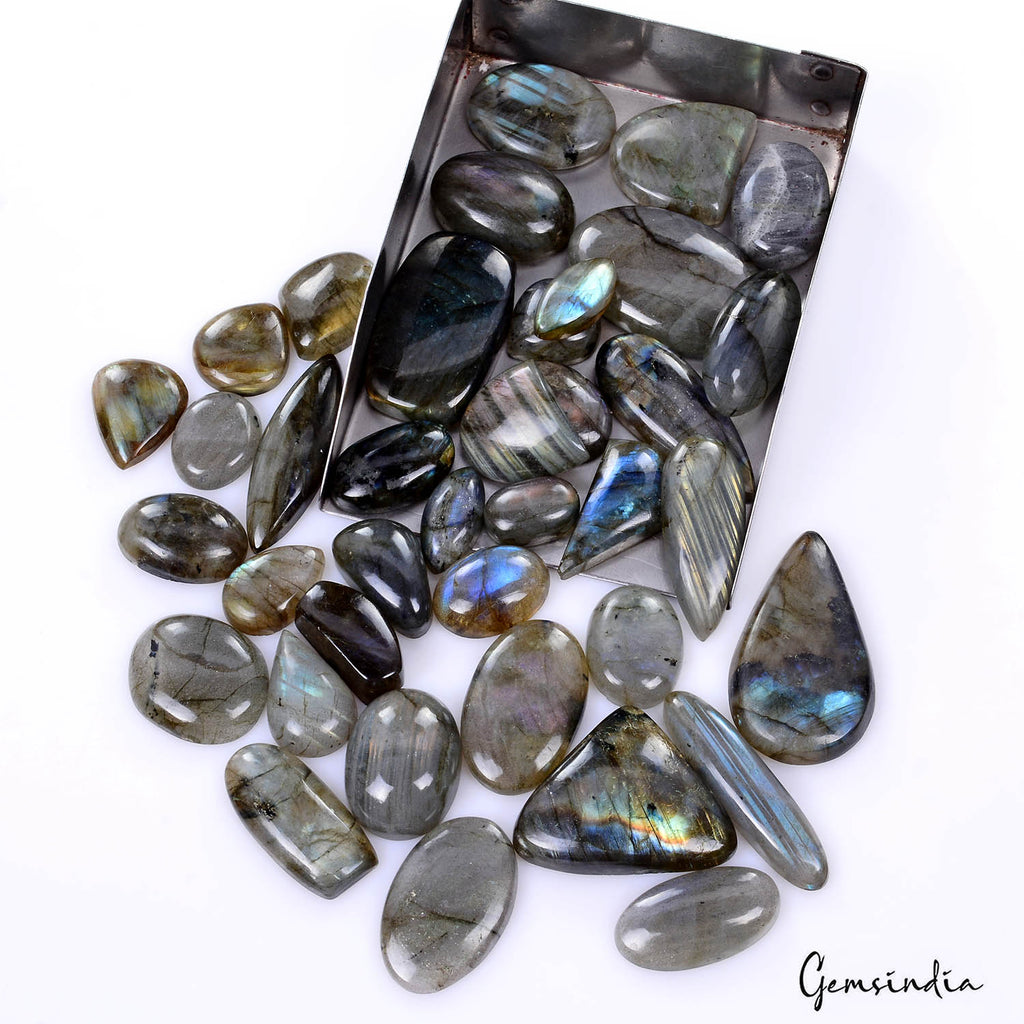 Labradorite Lot, Cabochon, Untreated — 38 Pieces, 16mm to 41mm, 900 Ct