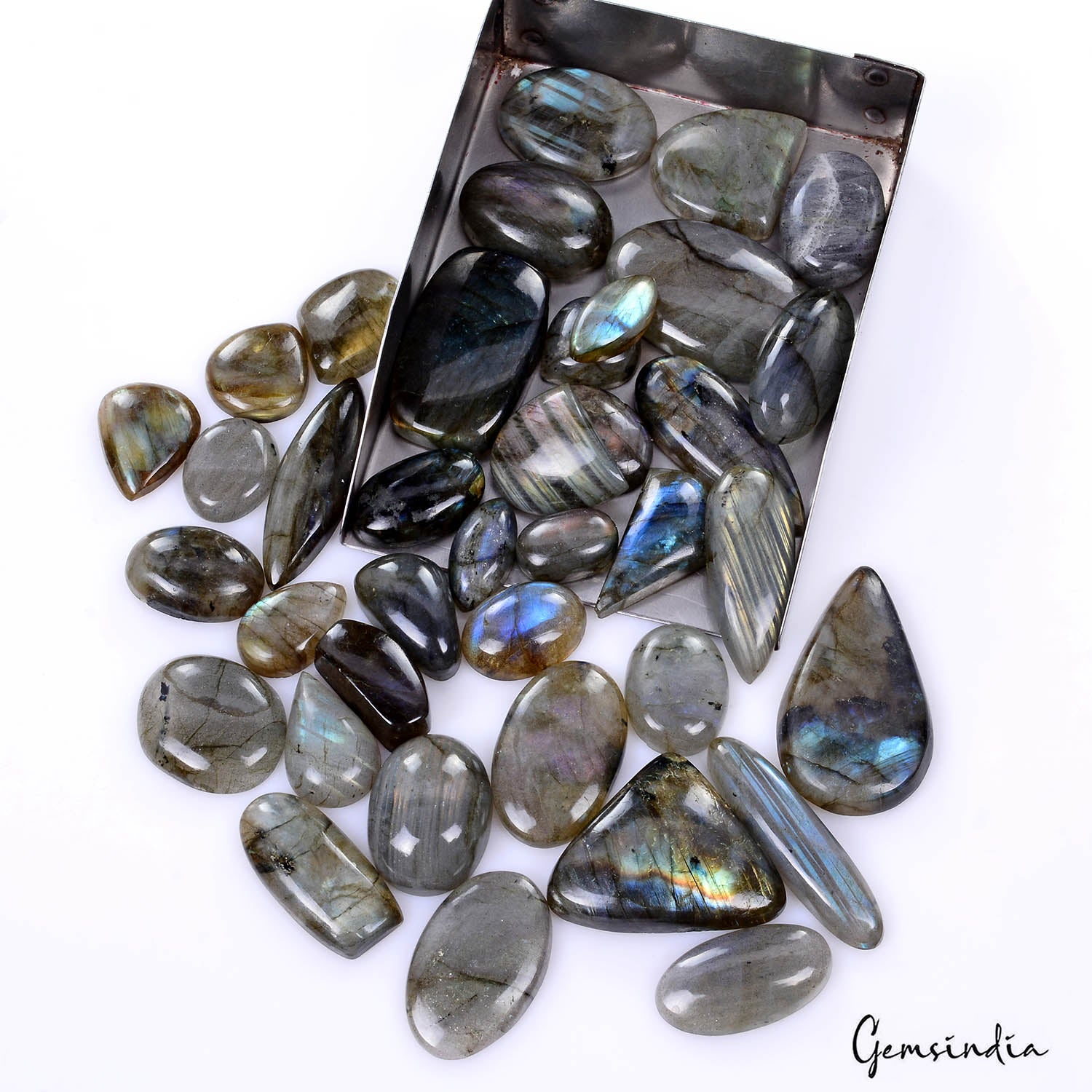 Labradorite Lot, Cabochon, Untreated — 38 Pieces, 16mm to 41mm, 900 Ct