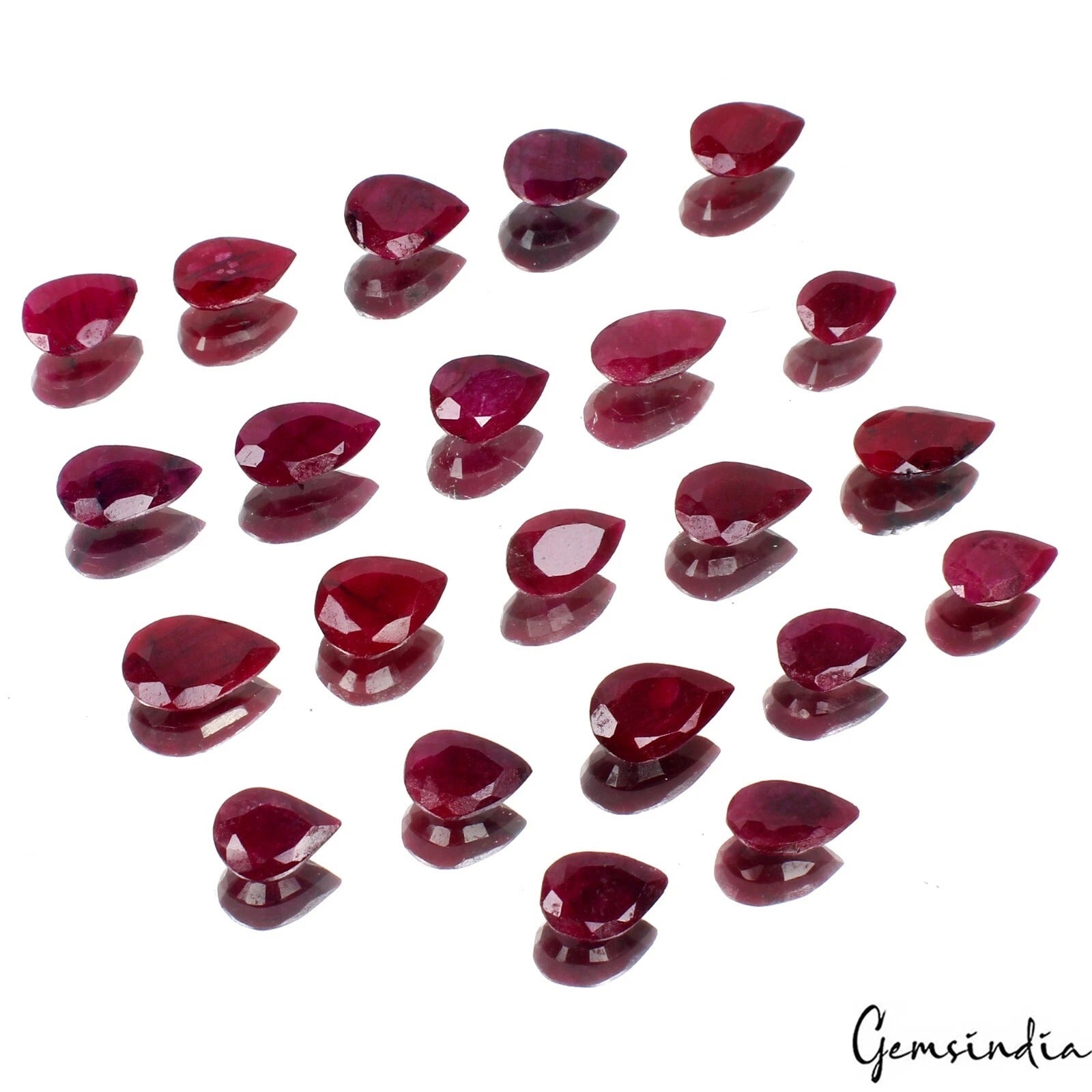 Certified 140 Cts/22 Pcs Natural Blood Red Ruby Pear Cut Loose Gems For Jewelry