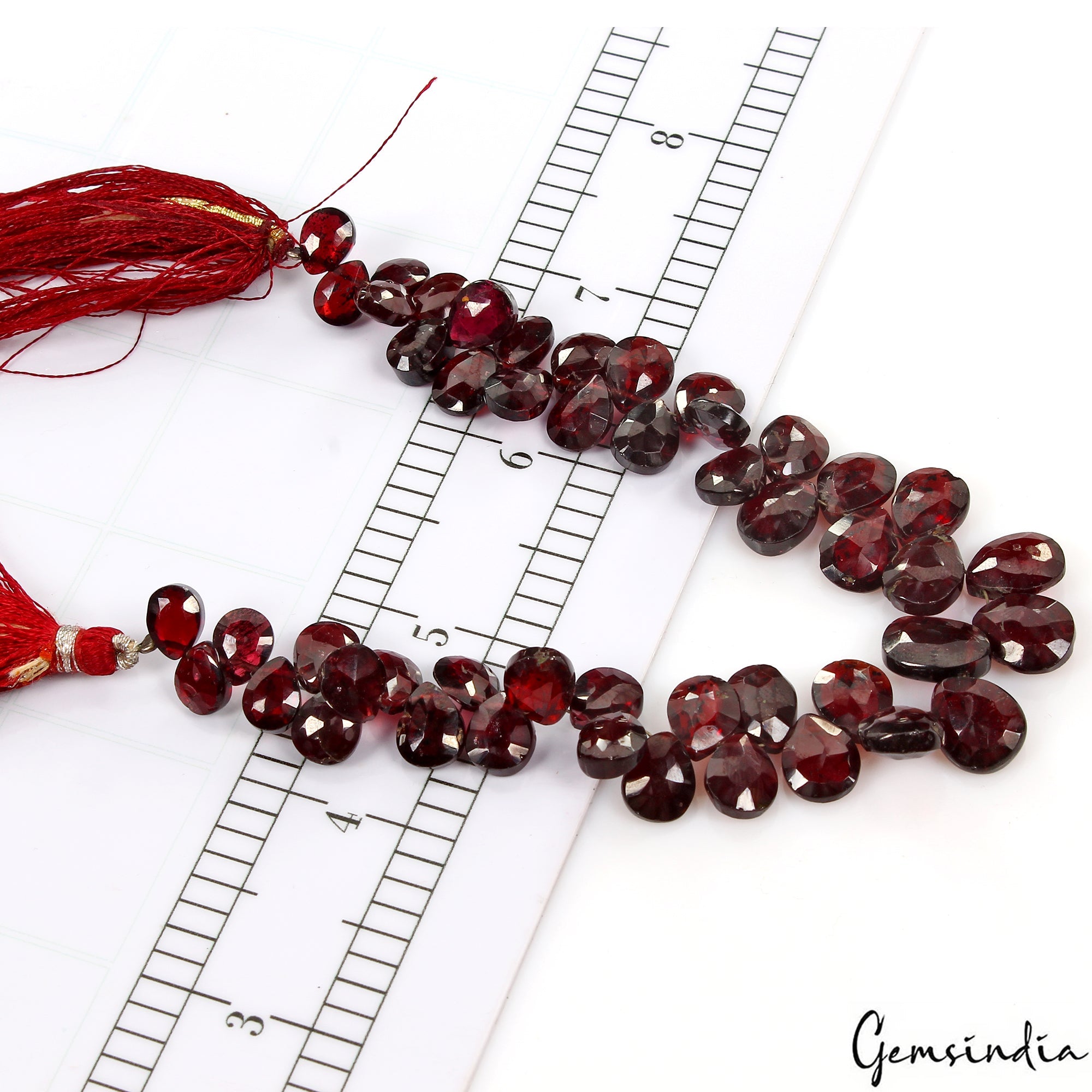 164.70 Ct/49 Pcs Natural Untreated Wine Red Garnet Drill Briolette Gem Strand 8"