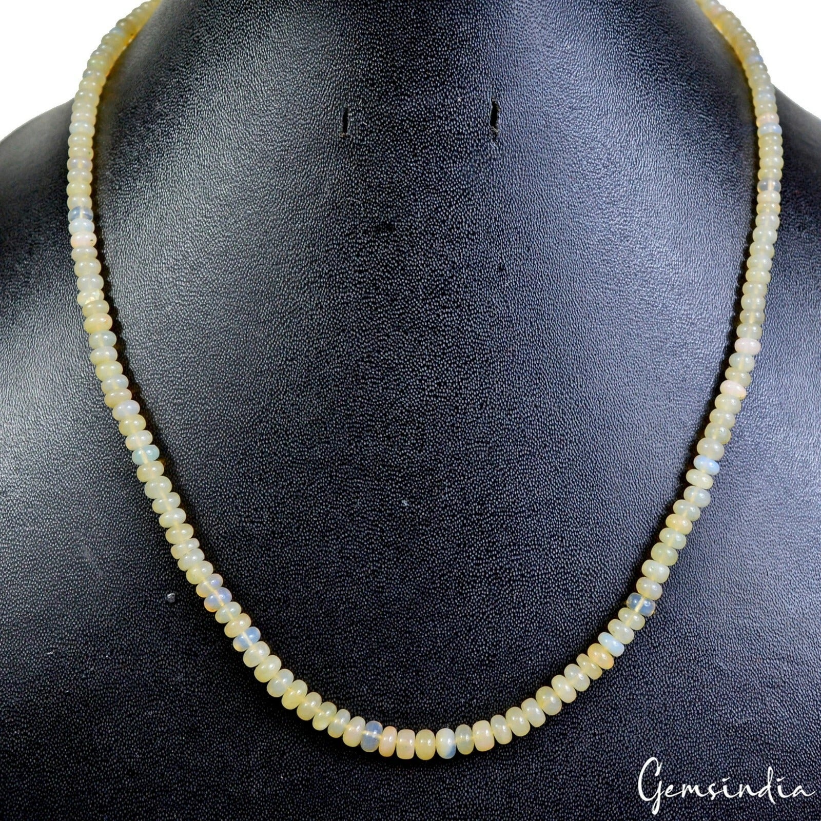 51.50 Ct Natural Welo Shine Opal Gem Round Cab Bead Necklace w Magnetic Lock 18"