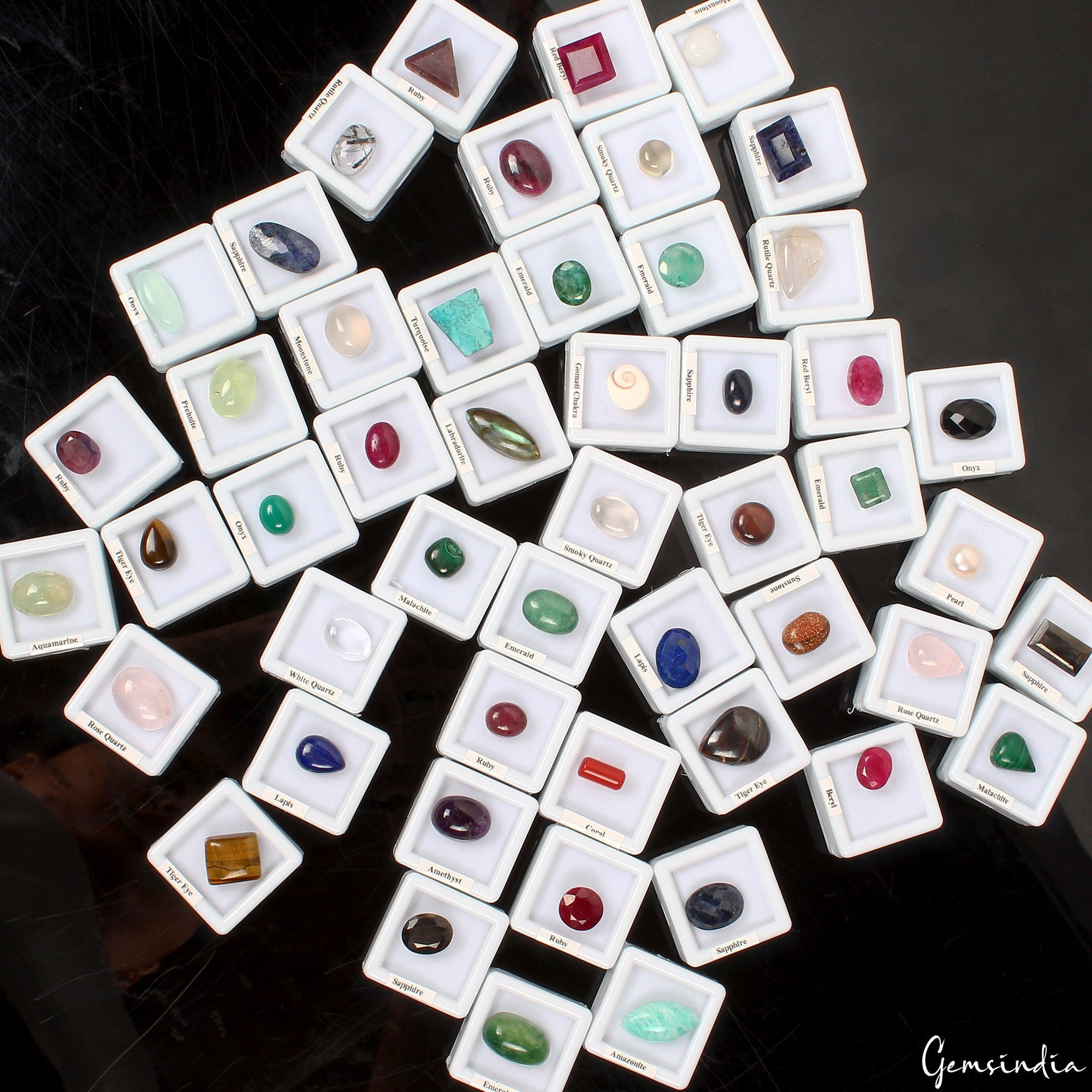 50 Pcs Estate Genuine Multi Gems Loose Multi Color Gemstones Collection w/ Boxes