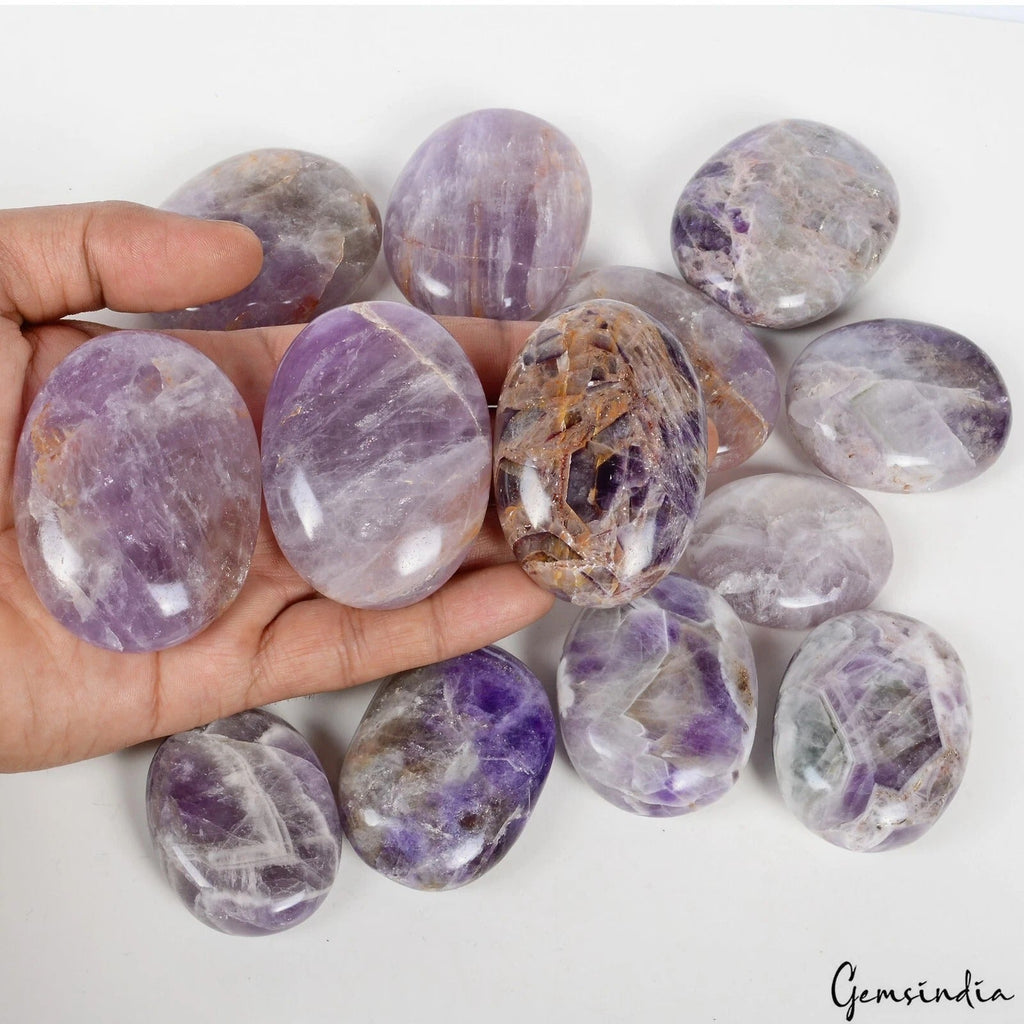 13 Pcs Natural Amethyst Purple Crystal Palm Stones Healing Soap Specimen 1 Kilo
