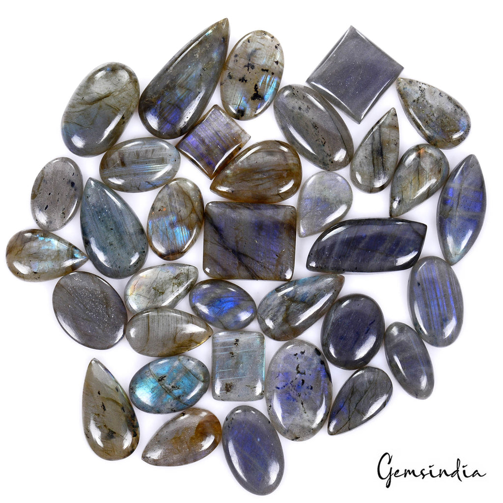 1000 Cts/34 Pcs Natural Gray With Blue Shine Labradorite Mix Cab Loose Gems Lot