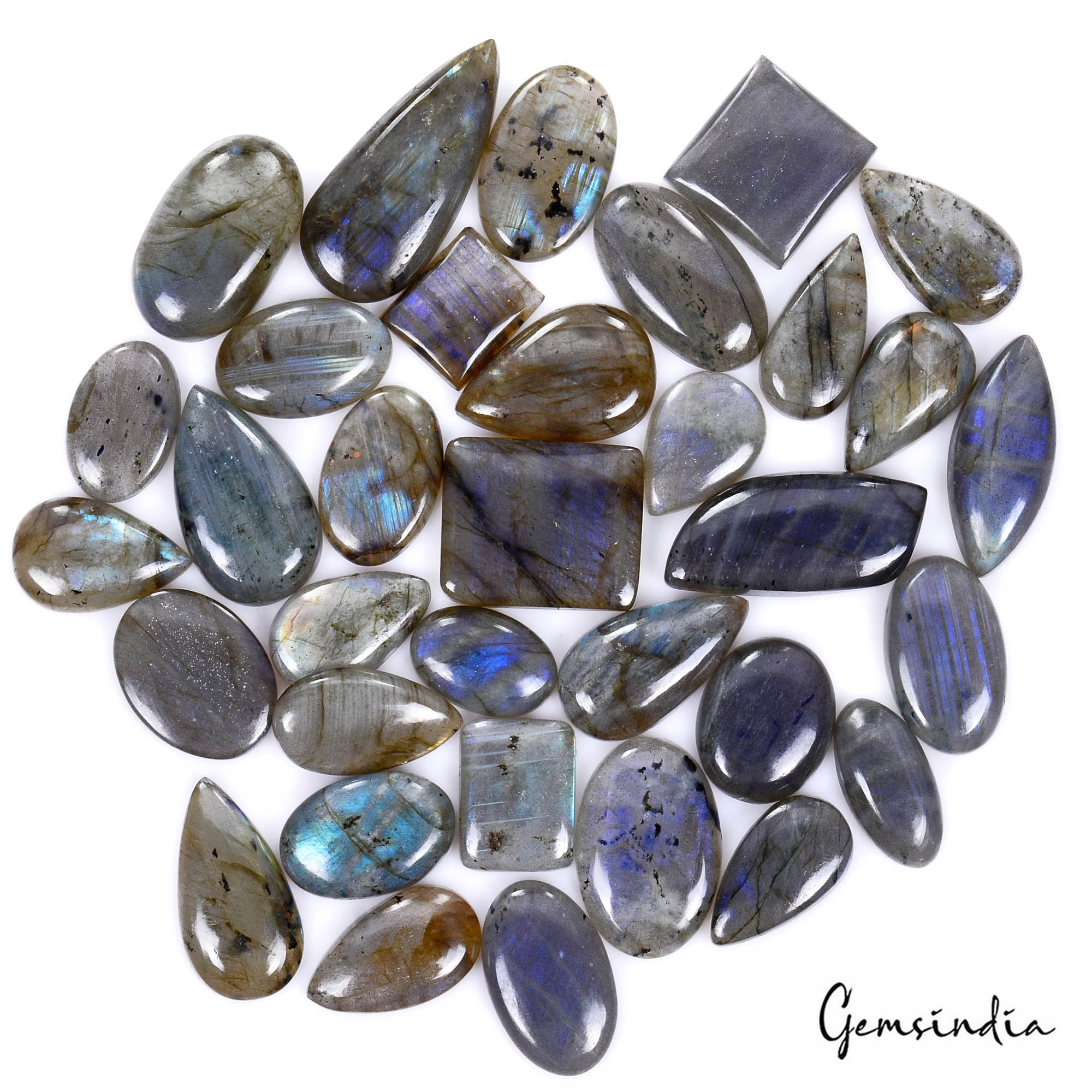1000 Cts/34 Pcs Natural Gray With Blue Shine Labradorite Mix Cab Loose Gems Lot
